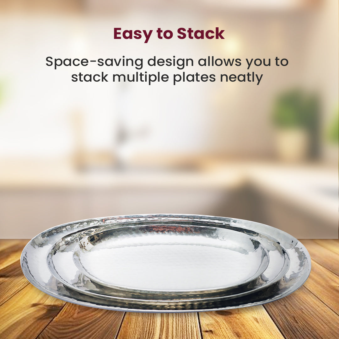 Premium Hammered Stainless Steel Oval Plate – Elegant Serveware for Rice, Snacks & Starters