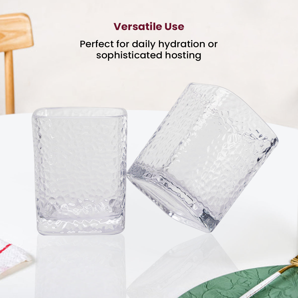 Hammered Square Smokey Juice Glass (6pc set) – Minimalist Form Meets Textured Elegance