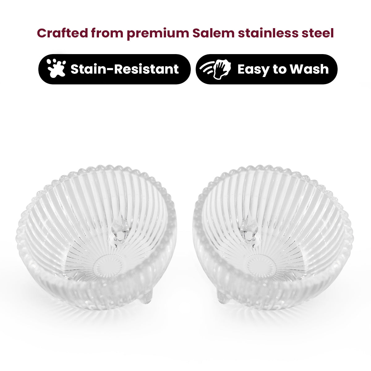 Elegant Ribbed Glass Bowls – 6pc of Set | Clear Serving Bowls with Feet