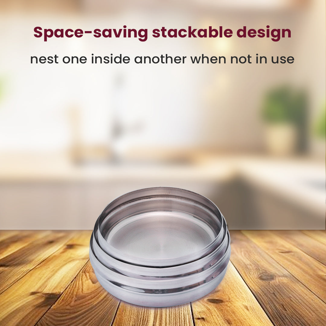 Sleek & Flat Steel Puri Dabba – Compact Food-Grade Storage for Puris, Snacks & Chocolates
