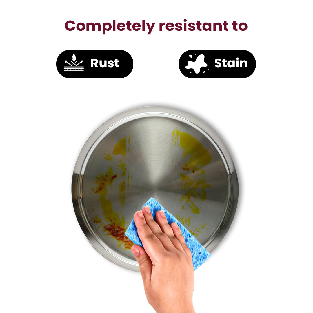 Stainless Steel Plate - Premium Quality Round Plate for Everyday Use - Durable, Rust-Free & Easy to Clean