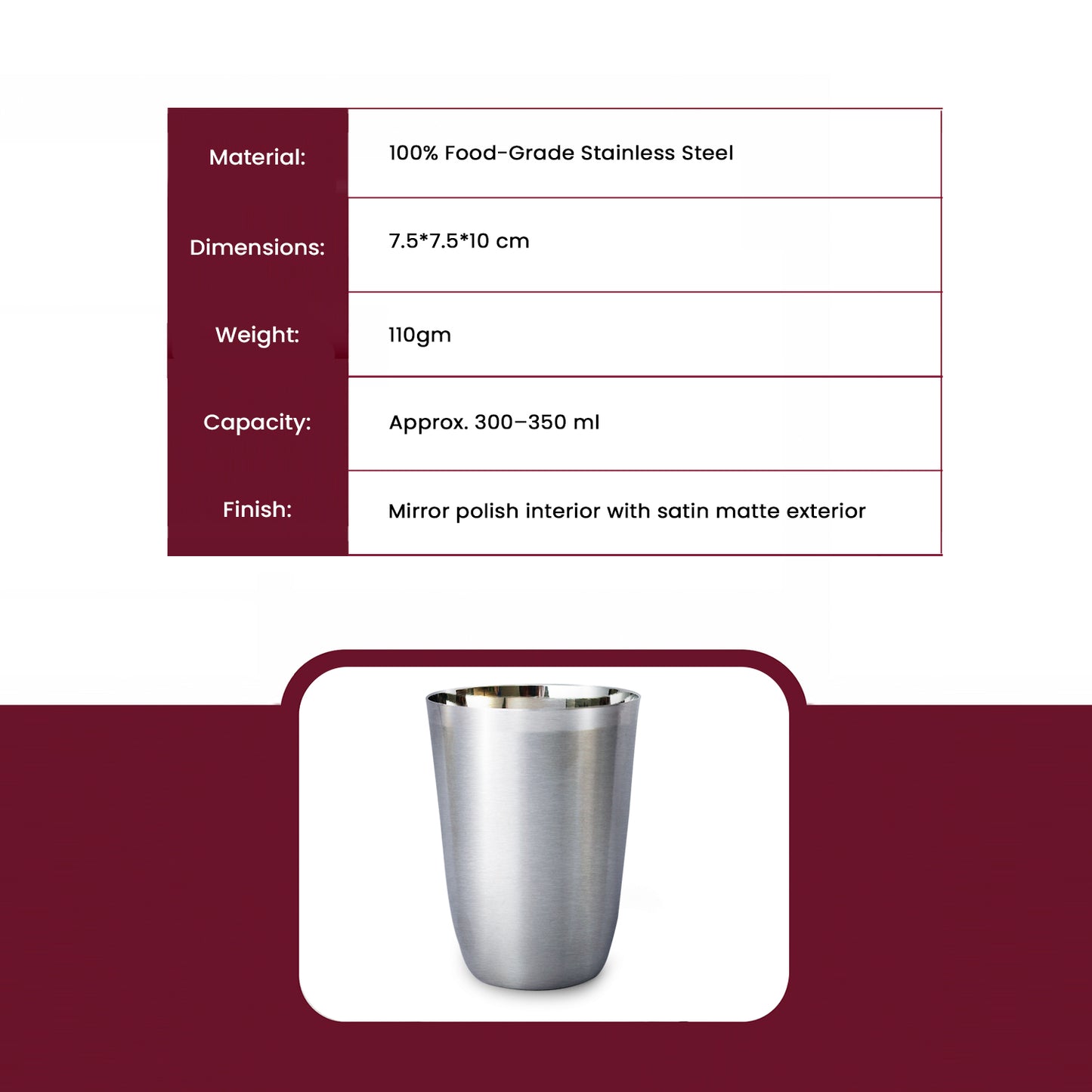 Classic Stainless Steel Water Glass – Lightweight, Durable & Food-Grade Tumbler for Everyday Use